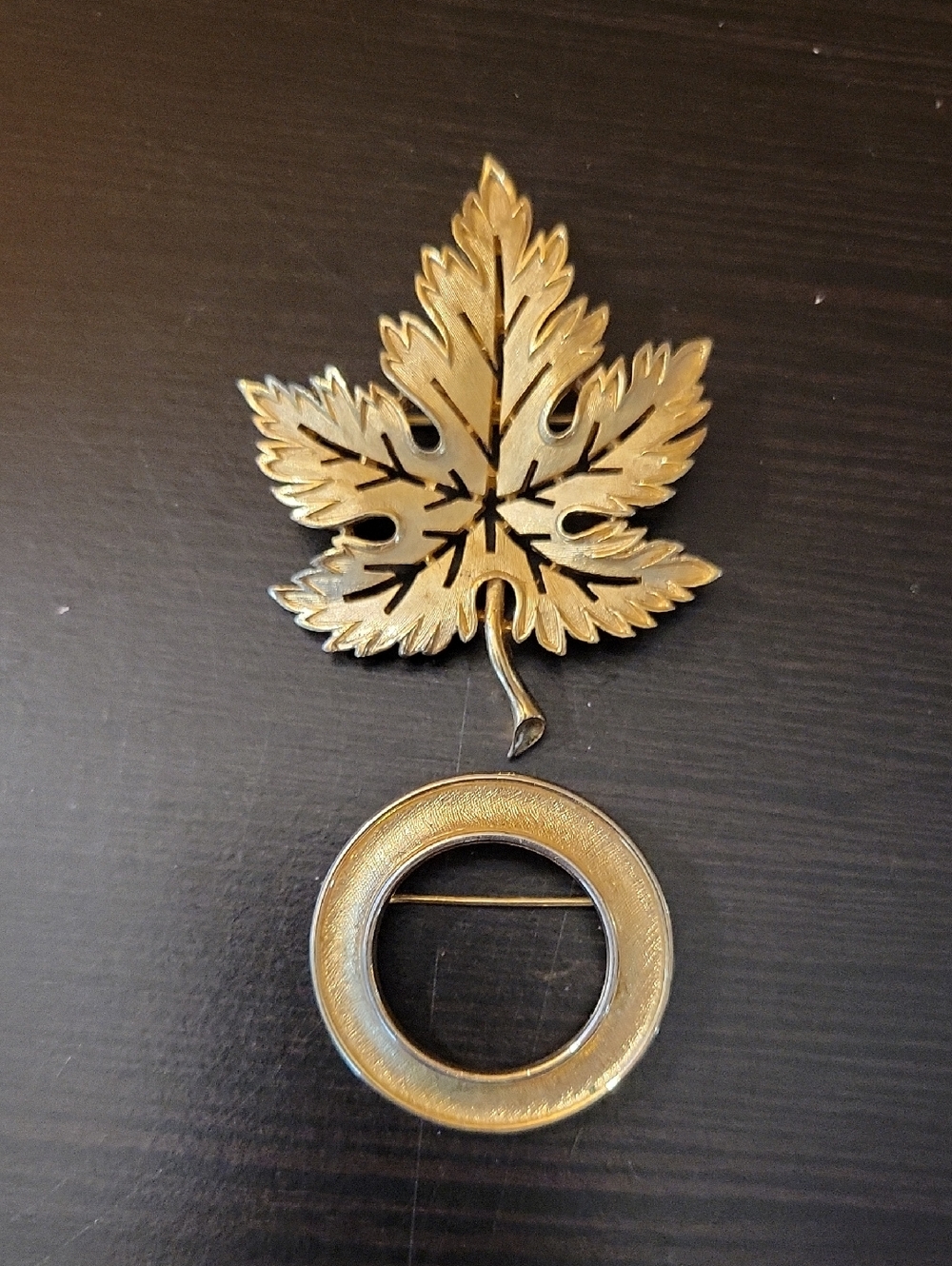 Vintage Trifari Gold Leaf Brooch with Circular Pin